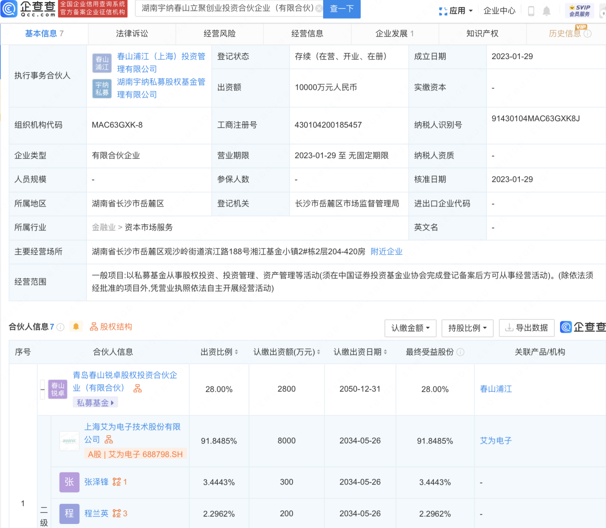 艾为电子于湖南投资设立创投私募公司，注册资本1亿元